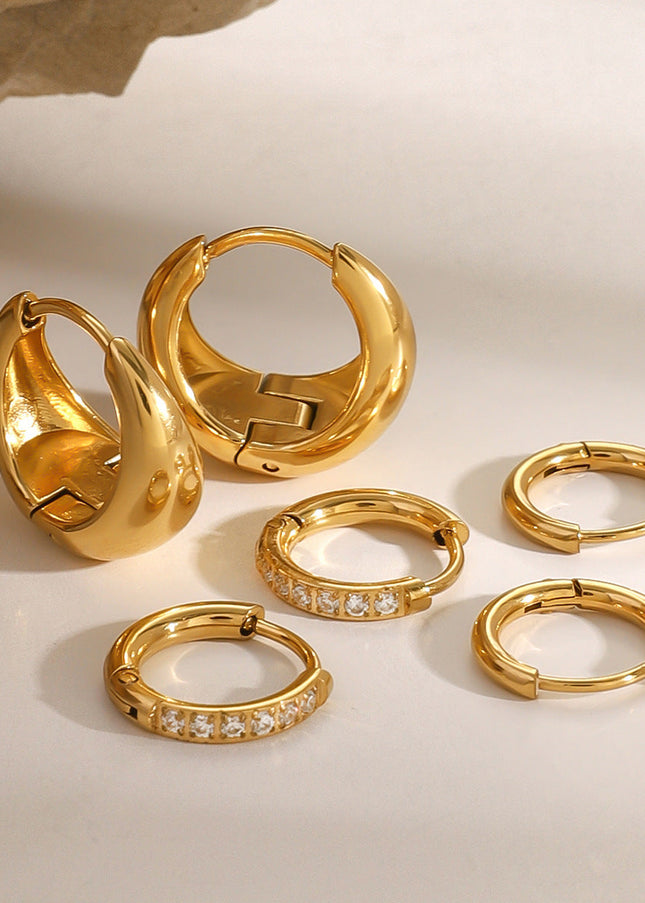 Jieding European and American three pairs of stainless steel circle earrings high-end niche earrings, rhinestone earrings, titanium steel earrings cross-border