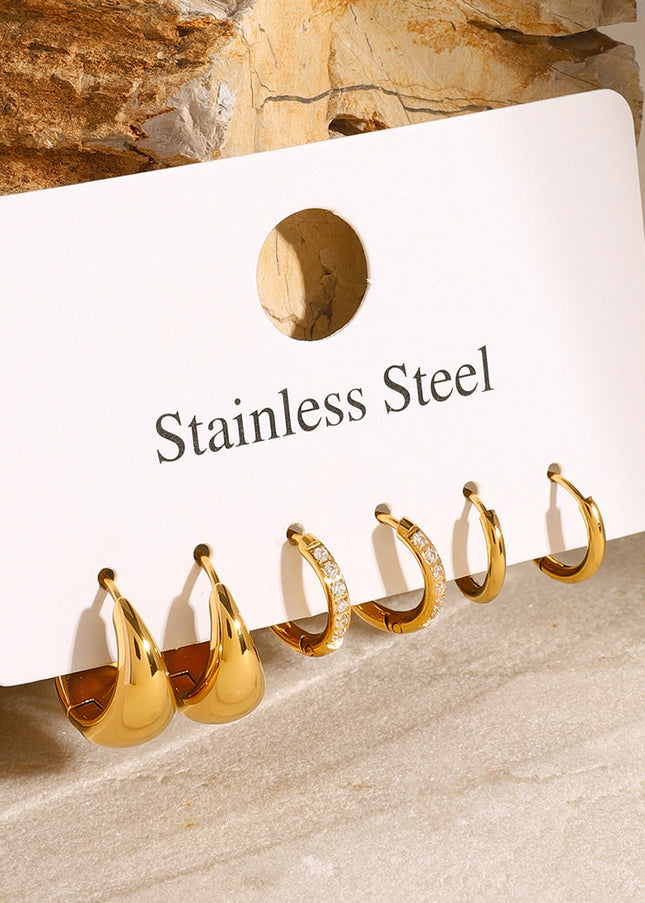 Jieding European and American three pairs of stainless steel circle earrings high-end niche earrings, rhinestone earrings, titanium steel earrings cross-border