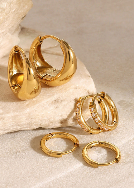 Jieding European and American three pairs of stainless steel circle earrings high-end niche earrings, rhinestone earrings, titanium steel earrings cross-border