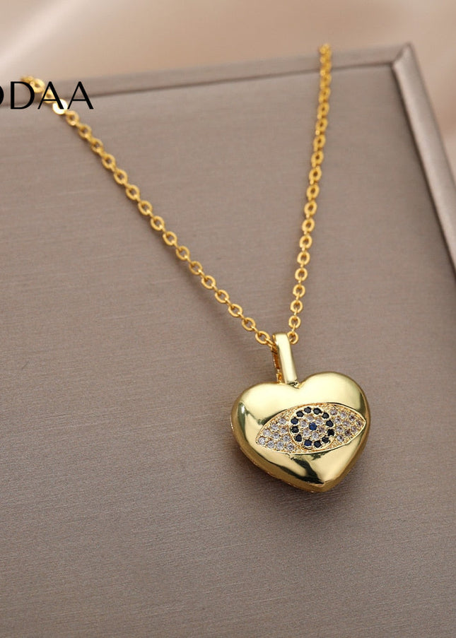 Motre Pendant Necklace | Gold Zirconia Evil Eye Chain - Gold - Necklaces
