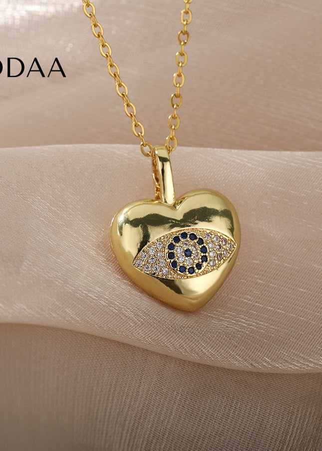 Motre Pendant Necklace | Gold Zirconia Evil Eye Chain - Gold - Necklaces