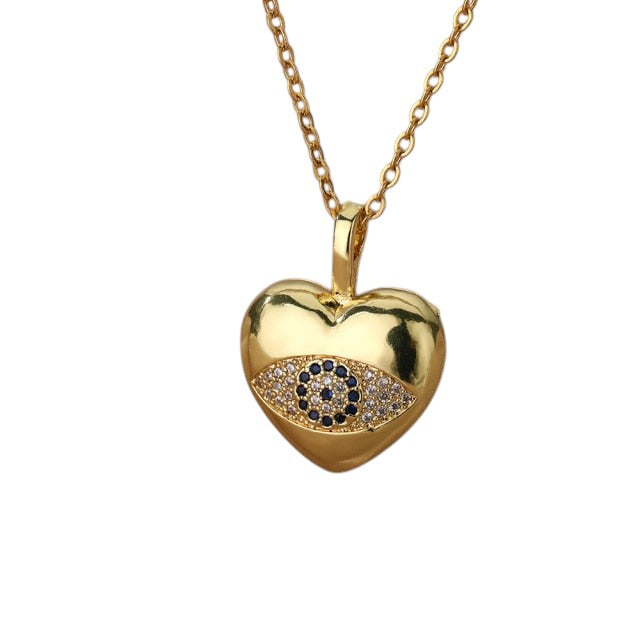 Motre Pendant Necklace | Gold Zirconia Evil Eye Chain