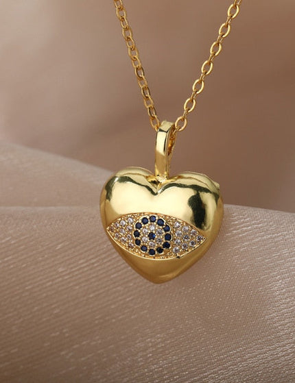 Motre Pendant Necklace | Gold Zirconia Evil Eye Chain - Gold - Necklaces