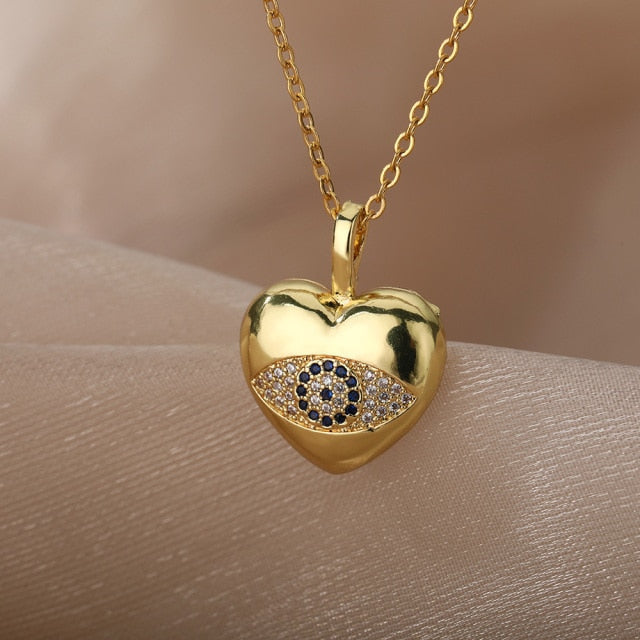 Motre Pendant Necklace | Gold Zirconia Evil Eye Chain - Gold - Necklaces