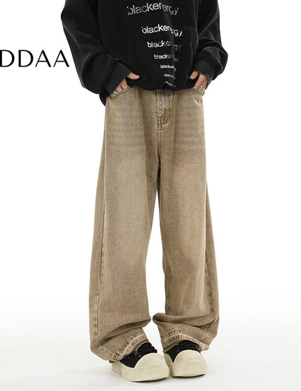 Mud Distressed Loose Fit Straight-Leg Casual Pants - S / Yellow - Unisex Sweatpants