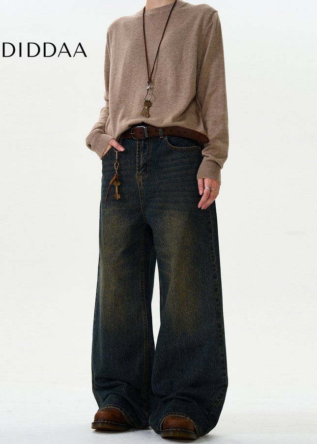Mud Dye Distressed Loose Wide-Leg Jeans for All - Men’s Jeans