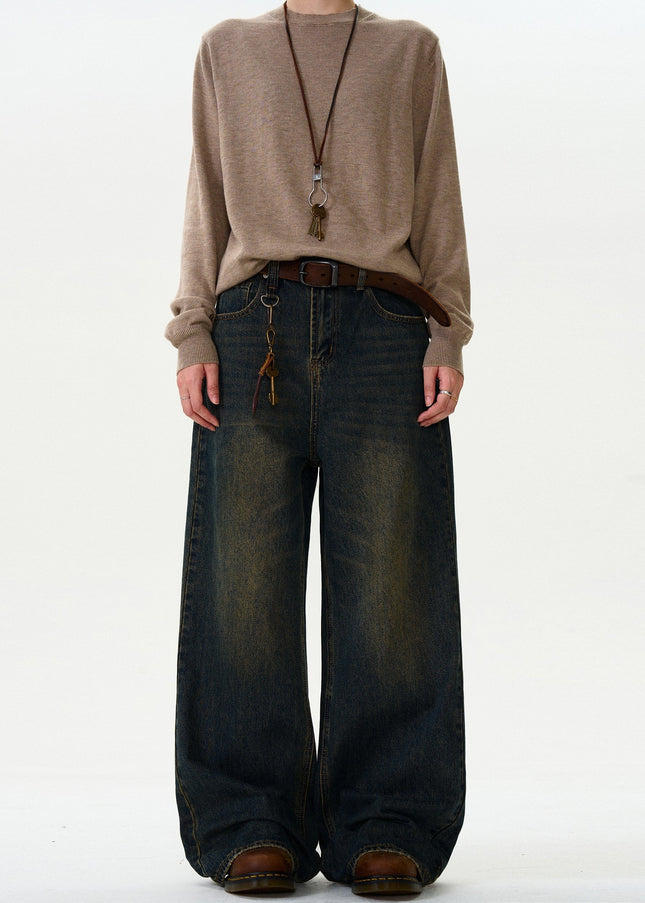 Mud Dye Distressed Loose Wide-Leg Jeans for All - Men’s Jeans