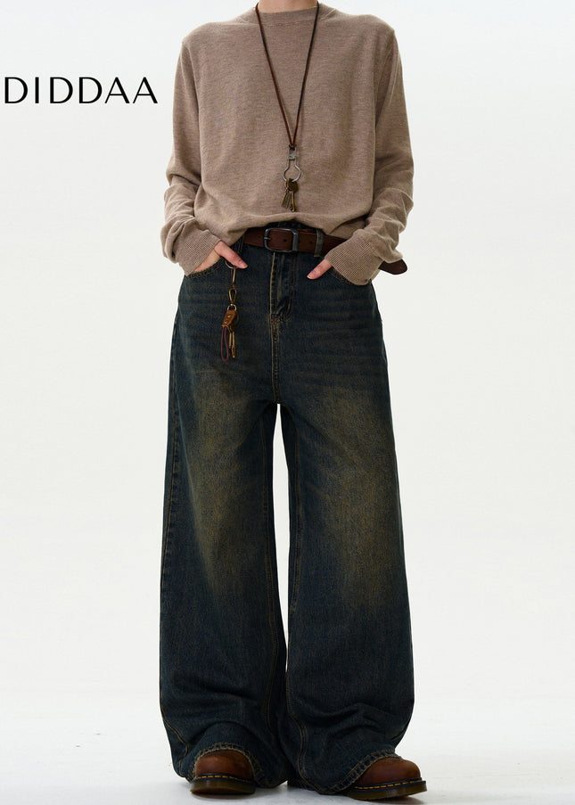 Mud Dye Distressed Loose Wide-Leg Jeans for All - Men’s Jeans
