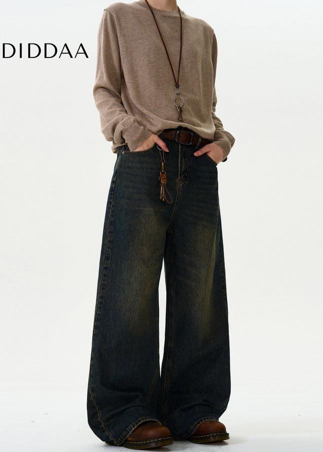 Mud Dye Distressed Loose Wide-Leg Jeans for All - Men’s Jeans