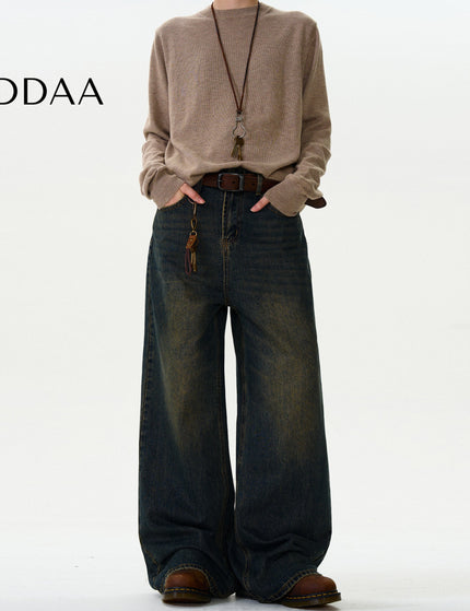 Mud Dye Distressed Loose Wide-Leg Jeans for All - S / Dark Blue - Men’s Jeans