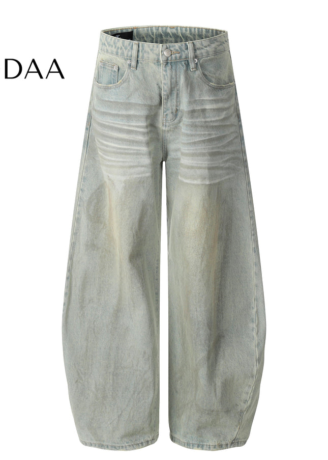 Mud Dyed Distressed Baggy Jeans for Men - Vintage Blue / S - Men’s Jeans