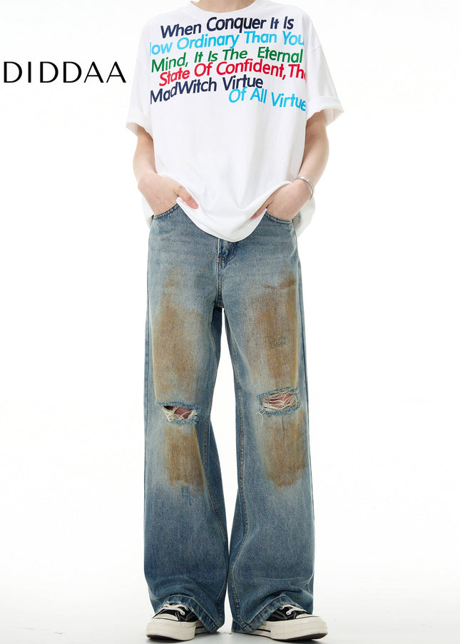 Mud Dyed Distressed Ripped Jeans Men’s MADWITCH Style - Men’s Jeans