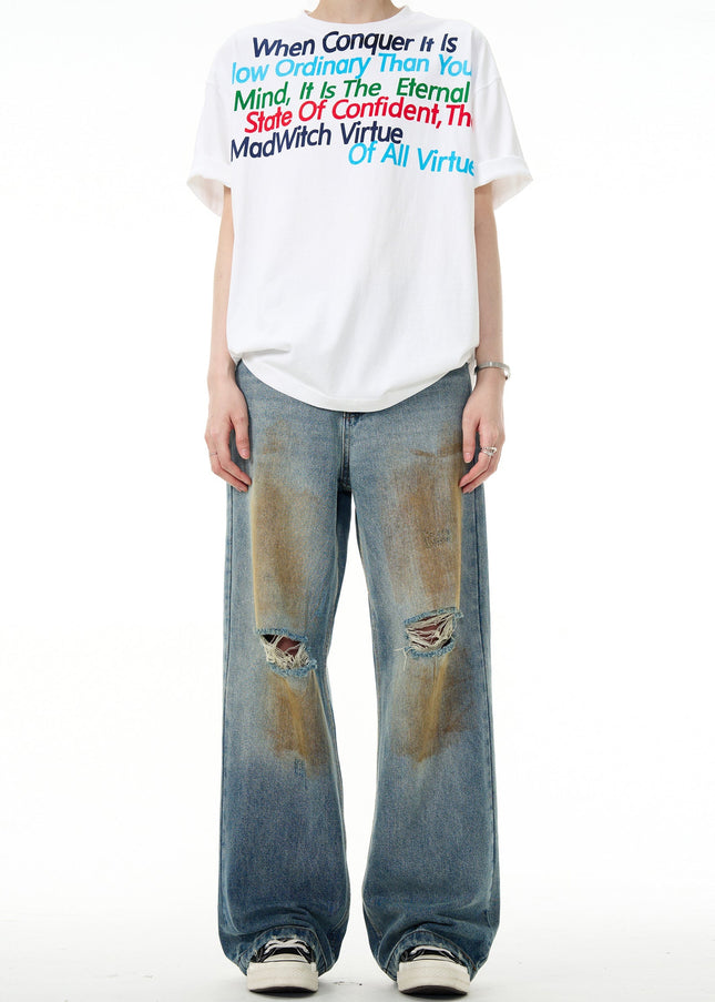 Mud Dyed Distressed Ripped Jeans Men’s MADWITCH Style - Men’s Jeans