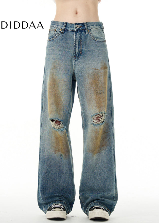 Mud Dyed Distressed Ripped Jeans Men’s MADWITCH Style - Men’s Jeans