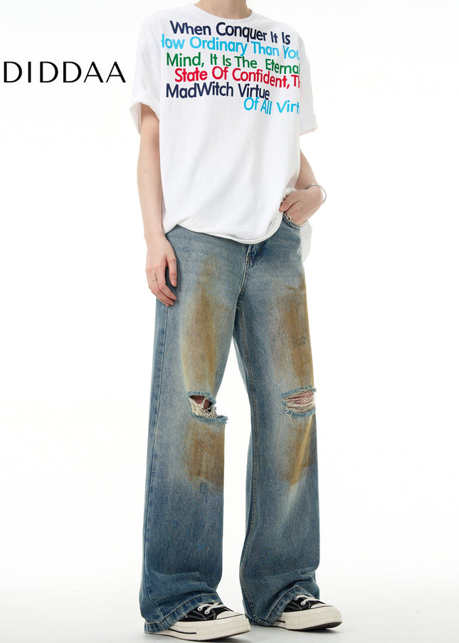 Mud Dyed Distressed Ripped Jeans Men’s MADWITCH Style - Men’s Jeans