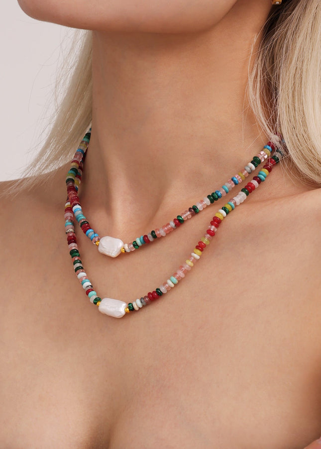 Enigmatic Bohemian abacus beads colored natural stone baroque pearl necklace handmade beaded clavicle necklace women