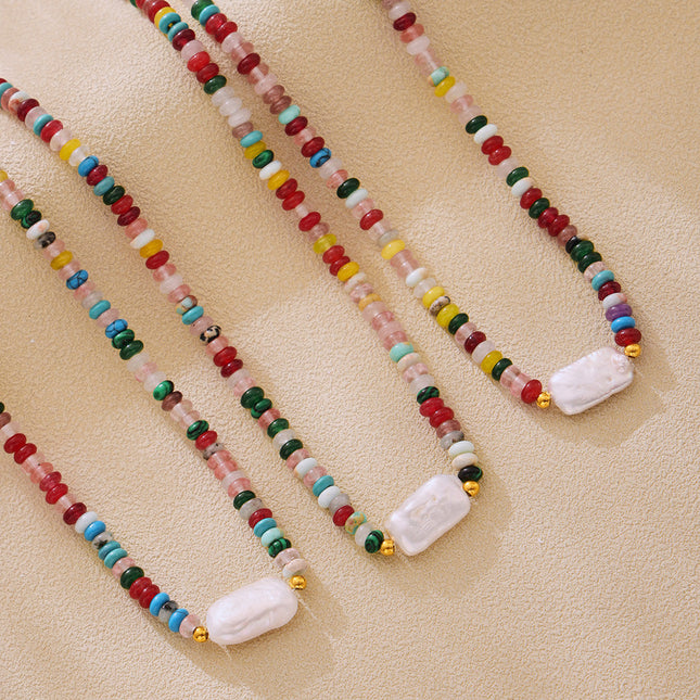 Enigmatic Bohemian abacus beads colored natural stone baroque pearl necklace handmade beaded clavicle necklace women