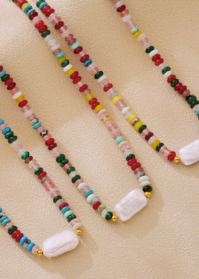 Enigmatic Bohemian abacus beads colored natural stone baroque pearl necklace handmade beaded clavicle necklace women
