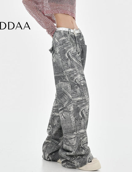 Multi-Color Loose Fit Tie-Dye Wide-Leg Jeans - S / Grey - Women’s Jeans