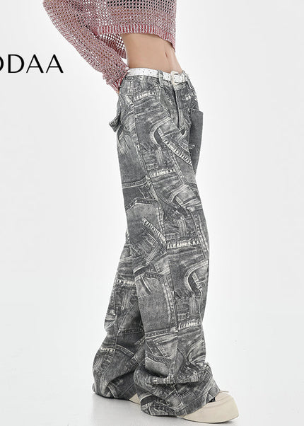 Multi-Color Loose Fit Tie-Dye Wide-Leg Jeans - S / Grey - Women’s Jeans