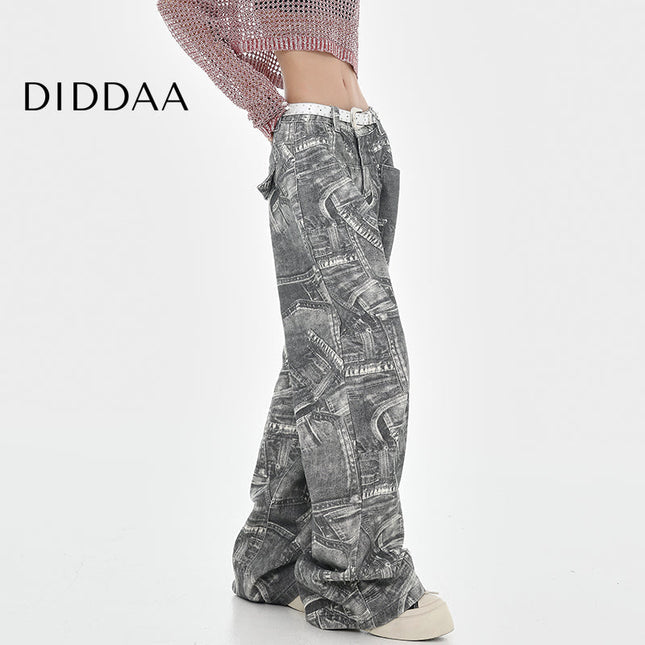 Multi-Color Loose Fit Tie-Dye Wide-Leg Jeans - S / Grey - Women’s Jeans