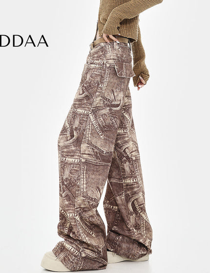 Multi-Color Loose Fit Tie-Dye Wide-Leg Jeans - S / Khaki - Women’s Jeans