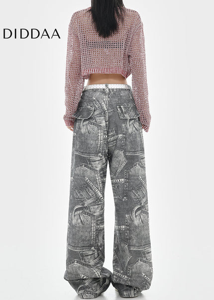 Multi-Color Loose Fit Tie-Dye Wide-Leg Jeans - Women’s Jeans