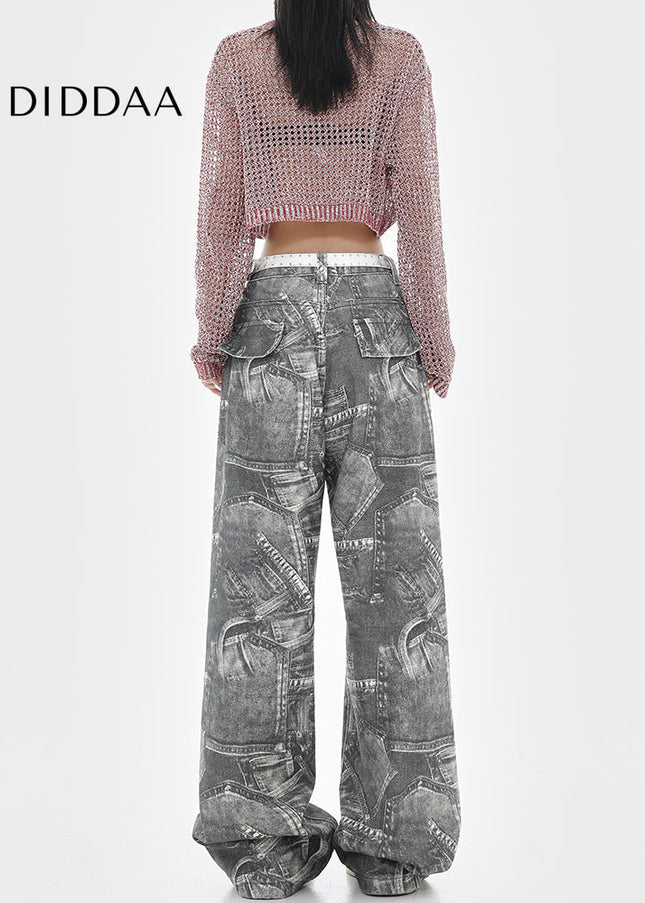 Multi-Color Loose Fit Tie-Dye Wide-Leg Jeans - Women’s Jeans