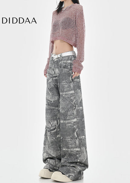 Multi-Color Loose Fit Tie-Dye Wide-Leg Jeans - Women’s Jeans