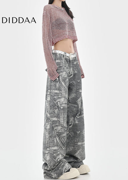 Multi-Color Loose Fit Tie-Dye Wide-Leg Jeans - Women’s Jeans