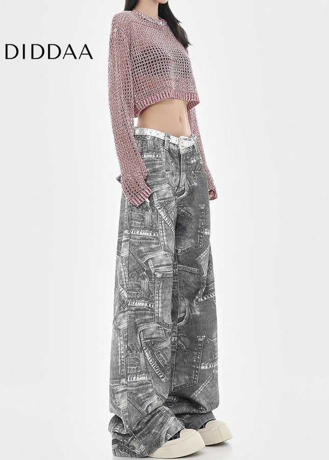 Multi-Color Loose Fit Tie-Dye Wide-Leg Jeans - Women’s Jeans