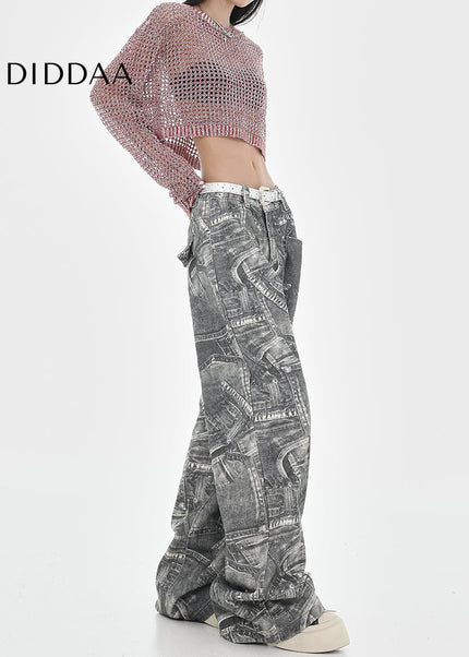 Multi-Color Loose Fit Tie-Dye Wide-Leg Jeans - Women’s Jeans