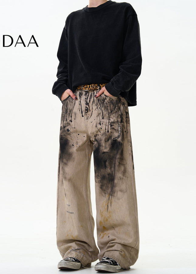 Multi-Color Trendy Loose Graffiti Jeans for All - S / Brown - Men’s Jeans