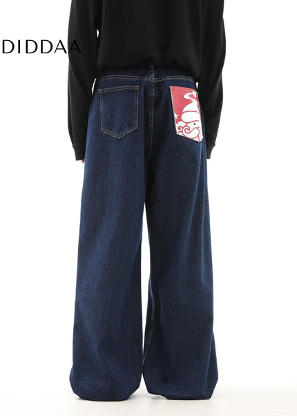 Multicolor Creative Print Wide-Leg Jeans for Men - Men’s Jeans