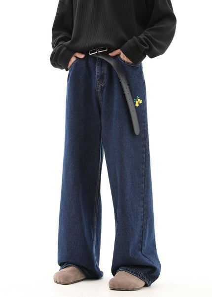 Multicolor Creative Print Wide-Leg Jeans for Men - Men’s Jeans