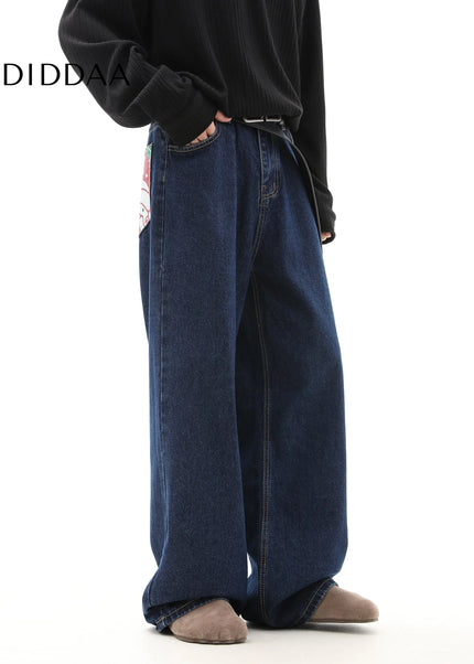 Multicolor Creative Print Wide-Leg Jeans for Men - Men’s Jeans