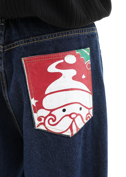 Multicolor Creative Print Wide-Leg Jeans for Men - Men’s Jeans