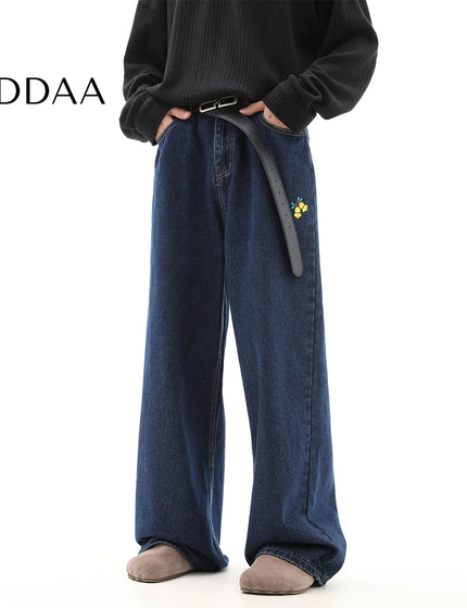 Multicolor Creative Print Wide-Leg Jeans for Men - S / Dark Blue - Men’s Jeans