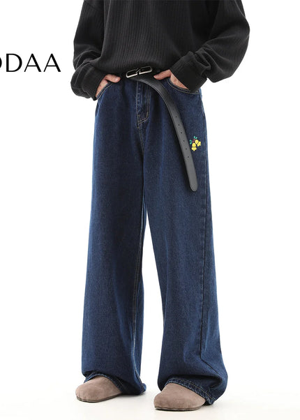 Multicolor Creative Print Wide-Leg Jeans for Men - S / Dark Blue - Men’s Jeans