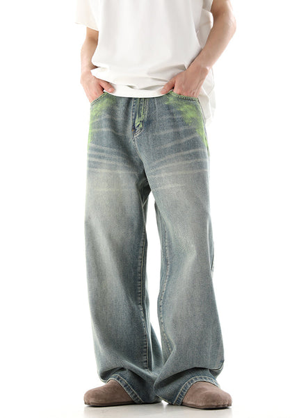 Multicolor Hand Painted Graffiti Mop Jeans - Men’s Jeans