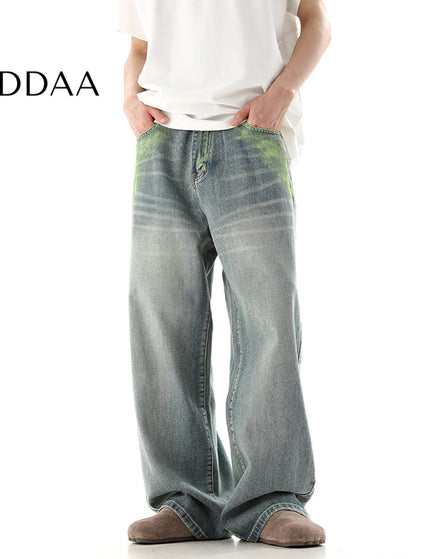 Multicolor Hand Painted Graffiti Mop Jeans - S / Blue - Men’s Jeans