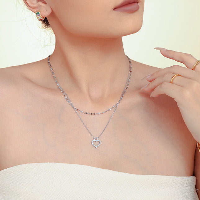 Mystery beauty niche temperament starry zircon hollow love clavicle necklace women's new titanium steel set in stock