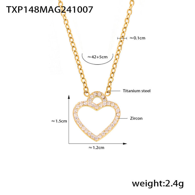 Mystery beauty niche temperament starry zircon hollow love clavicle necklace women's new titanium steel set in stock