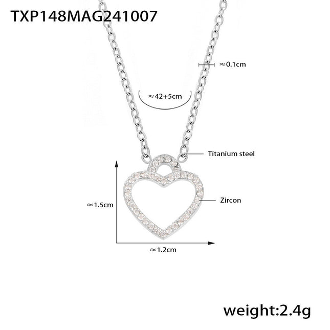 Mystery beauty niche temperament starry zircon hollow love clavicle necklace women's new titanium steel set in stock