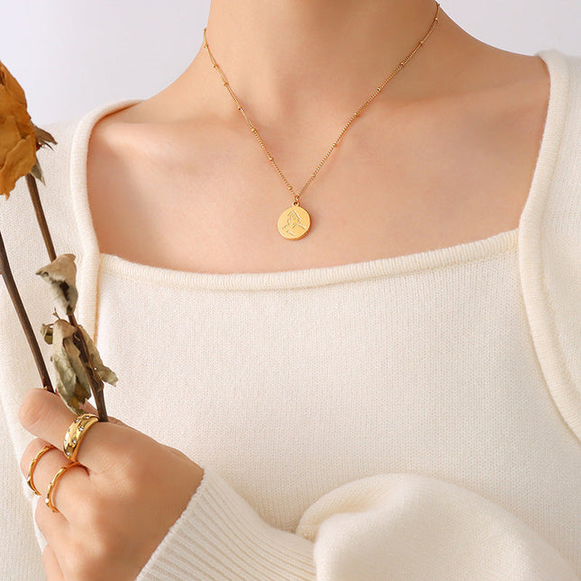 Mystery ins style autumn winter new necklace female niche design sense abstract portrait medallion pendant clavicle necklace