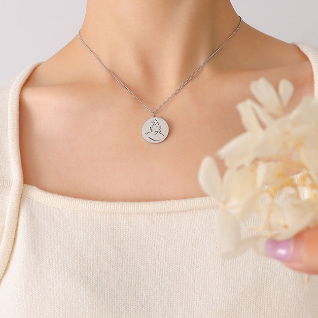 Mystery ins style autumn winter new necklace female niche design sense abstract portrait medallion pendant clavicle necklace