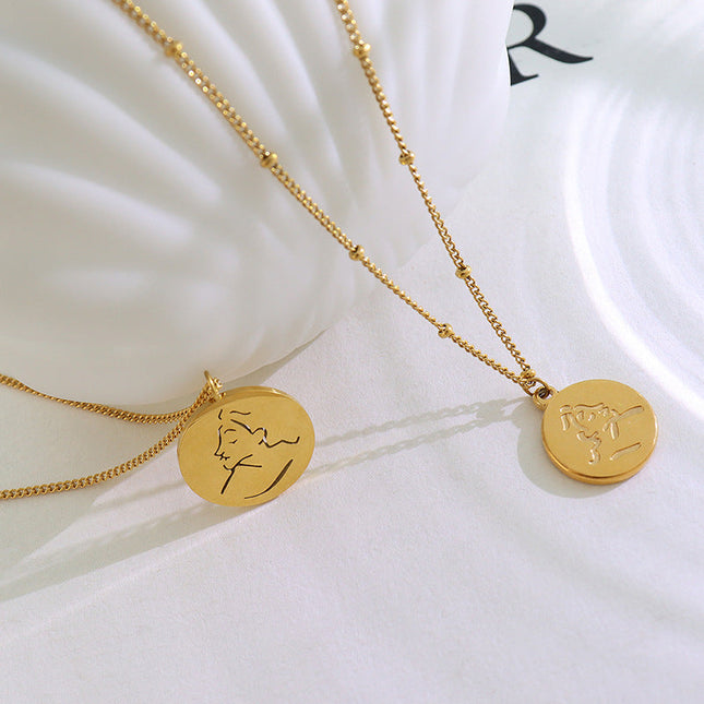 Mystery ins style autumn winter new necklace female niche design sense abstract portrait medallion pendant clavicle necklace