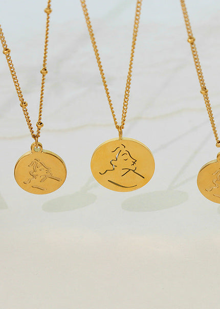 Mystery ins style autumn winter new necklace female niche design sense abstract portrait medallion pendant clavicle necklace
