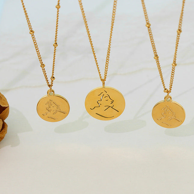 Mystery ins style autumn winter new necklace female niche design sense abstract portrait medallion pendant clavicle necklace