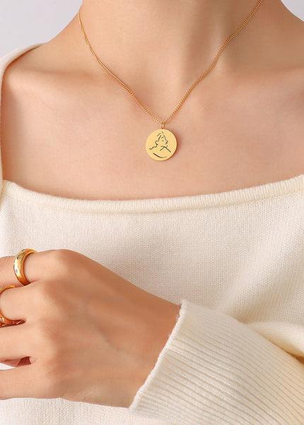 Mystery ins style autumn winter new necklace female niche design sense abstract portrait medallion pendant clavicle necklace